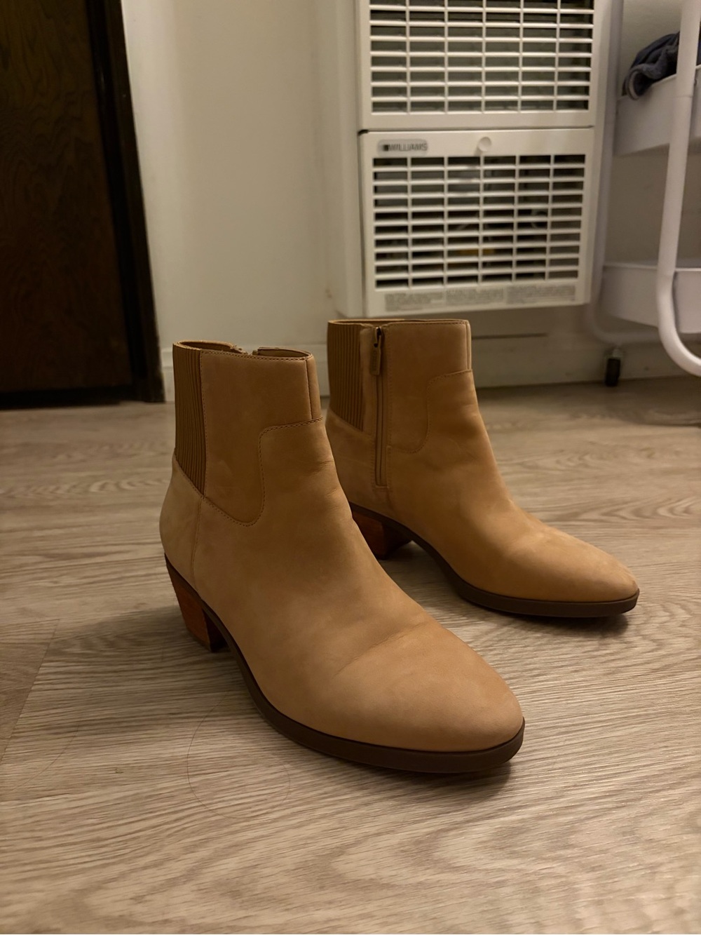 Vionic “Shantelle” Tan Suede Ankle Boots with Low Heel - Women
